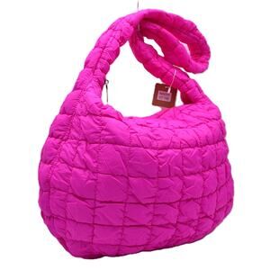 HOT PINK WOMENS HANDBAG PUFFER TOP ZIPPER
